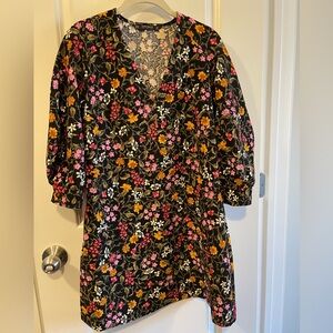 Zara Black Floral Long Sleeve Dress